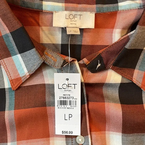 NWT! Loft brand, Plaid, Large Petite, Long Sleeve, Button shirt - Picture 3 of 6